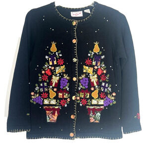 Vintage Christmas Sweater Womens Small Beaded Holiday Christmas Tree